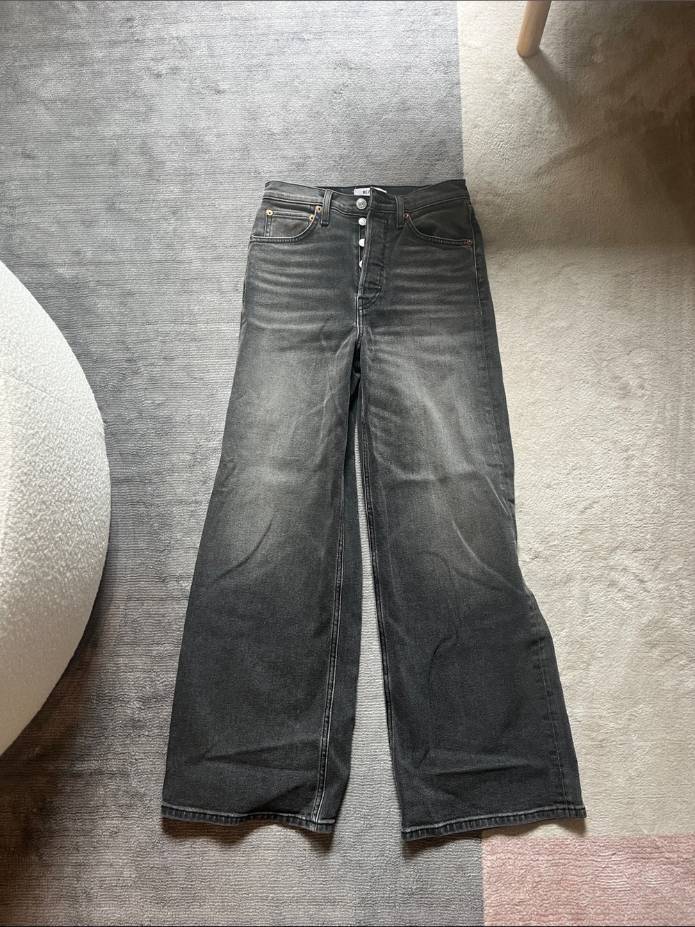 Re/Done Washed Black High-Rise Wide Leg Jeans